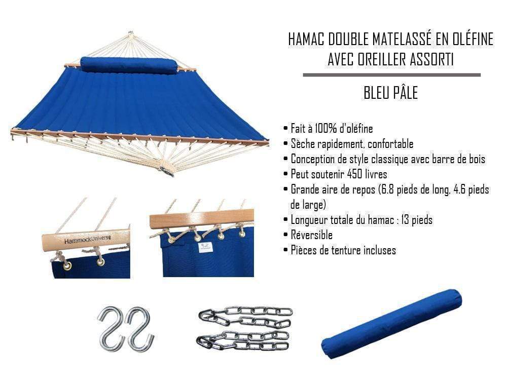 Hamac Univers Ensembles Hamac avec Support Hamac double matelassé en oléfine avec oreiller assorti et support en bambou