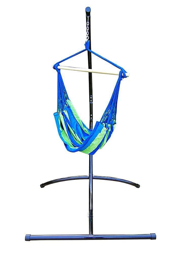 Hamac Univers Ensembles Hamac avec Support rayures-bleues-vertes Chaise hamac brésilienne suspendue + Support Universel 82103+75217-2